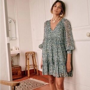Sézane Aurena Dress Garden Blue EU Size 36 US Size 4